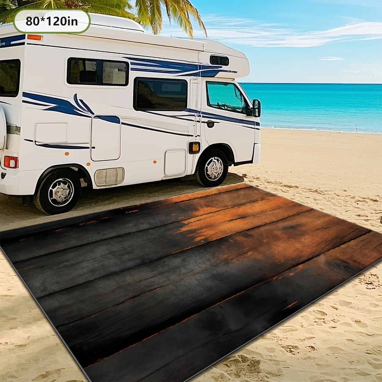 Extra-Large Wood-Grain Indoor Outdoor Rug, Elegant Pattern Floor Mat for Patio, RV,Camping, Living Room, Mall, Cafe and Backyard