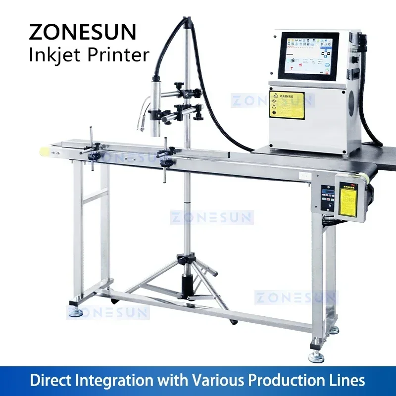 ZONESUN ZS-IIP800 Industrial Continuous Inkjet Printer 0.8-12mm 6 Lines CIJ Coding Machine Expiry Date Batch Code Printer