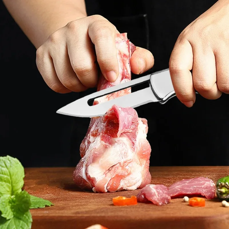 Klappmesser für Grill, Fleisch, Obst und Fisch - Küchenmesser mit Edelstahlgriff - Kochmesser zum Schneiden und Allzweckgebrauch – Detail 16