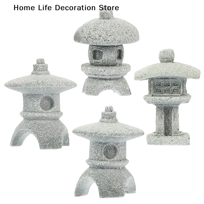 Retro Gazebo Chinese Lanterns Mini Pagoda Model Decoration Stone Miniature Statue Sandstone Garden Fish Tank Decor Accessories