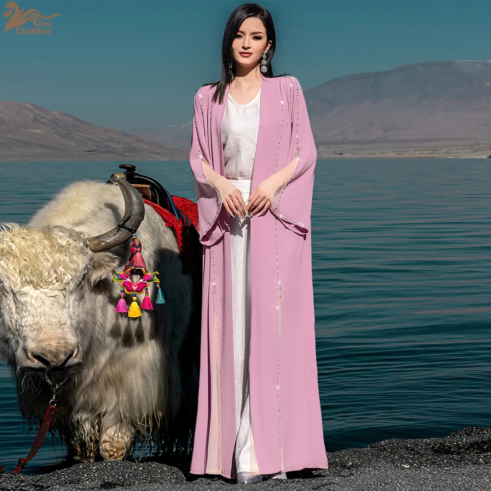New Open Abaya Dubai Luxury Kimono Cardigan Diamonds Muslim Dress Women Islam Jalabiya Kebaya Caftan Marocain Femme Robe Abayas