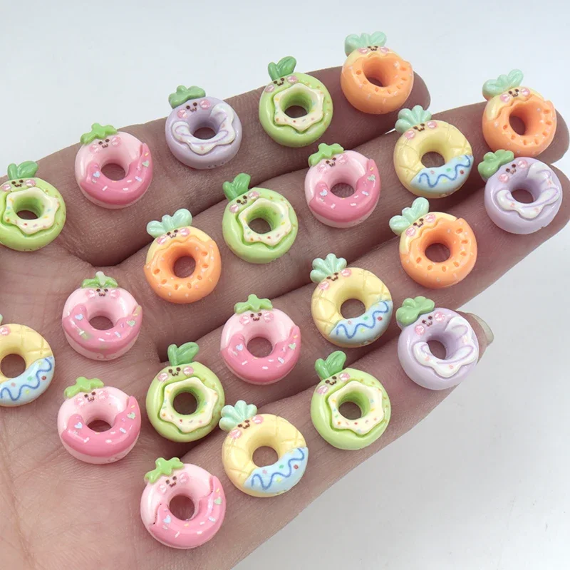 30Pcs/300pcs Mini Cute Resin Cartoon Donut Series Flat DIY Back Manicure Parts Embellishments for Hair Clip Material Accessories