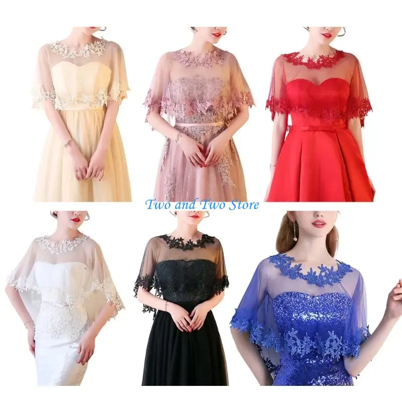 

HX6F Elegant Lace Bridal Capelet Pullover Shoulder Shawl For Wedding Ceremony Party