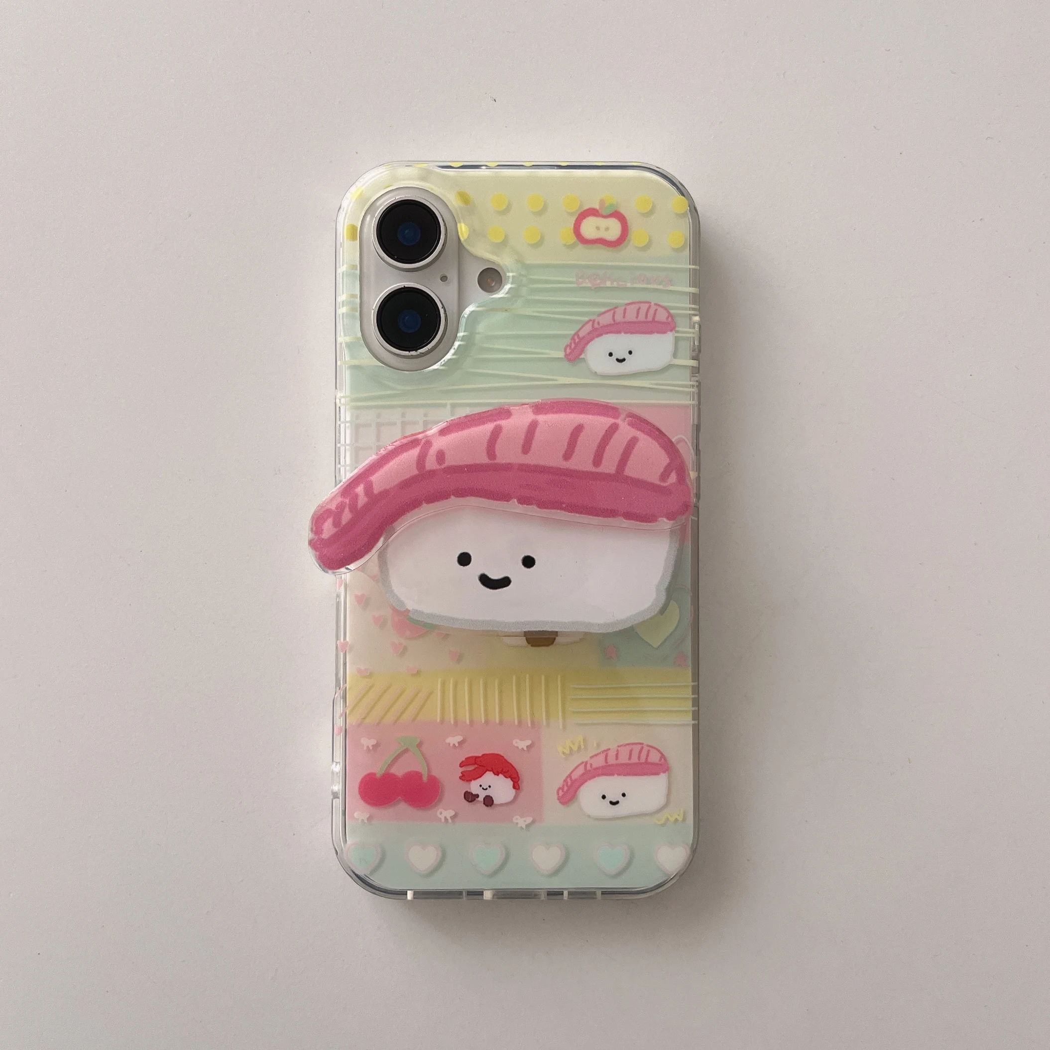 Creative Cute Sushi Stand Japanese Food Double Layers Shockproof Phone Case for iPhone 16 15 14 11 12 13 Pro Max Plus Back Cover