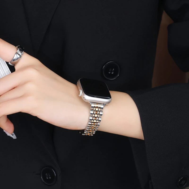 حزام من الفولاذ المقاوم للصدأ لساعة أبل 40 ملم 44 41 45 38 49 42 46 ملم سوار نسائي نحيف سلسلة IWatch 10 Ultra 9 8 7 6 5 4