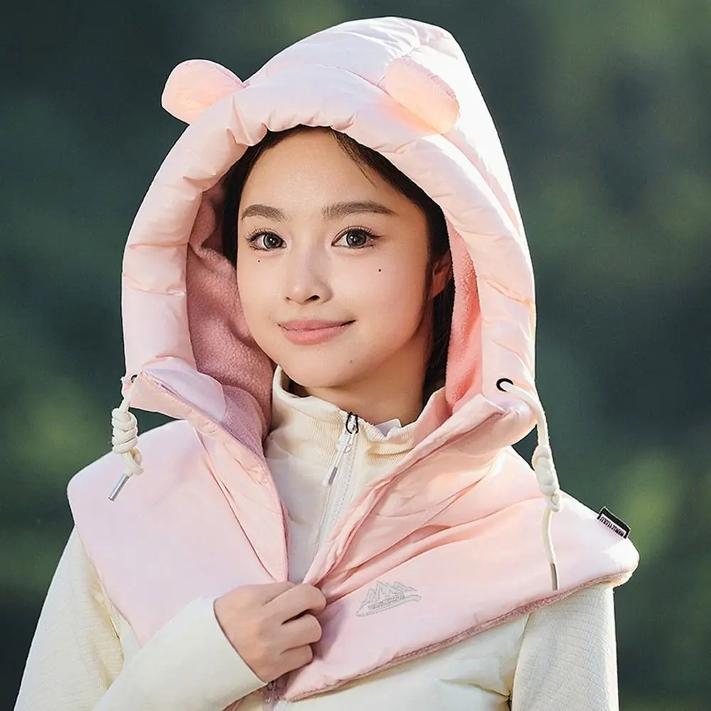 

Теплые зимние пуховые шапки с капюшоном на молнии, сверхлегкий шарф, Балаклава, шапка на шнурке, съемный чехол на шею, короткая майка, женская