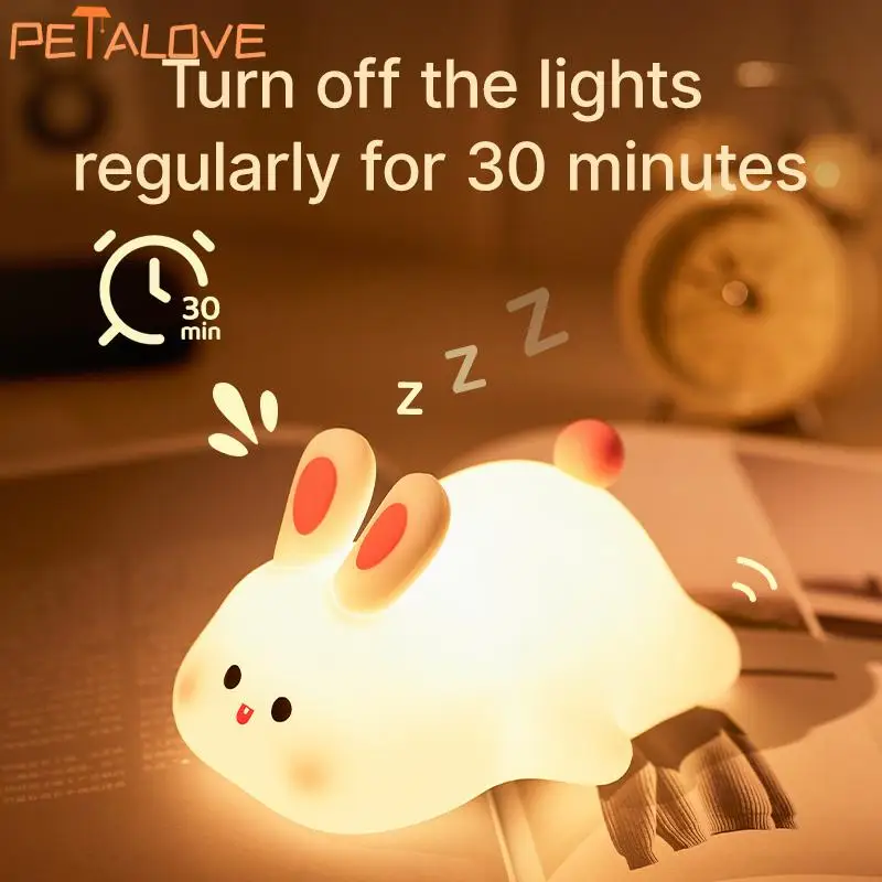 Cartoon Night Light Bunny Hippopotamus Silicone Lamp LED Pat Sensor with 3 Modes Soft Light Gift for Kids Birthday Christmas