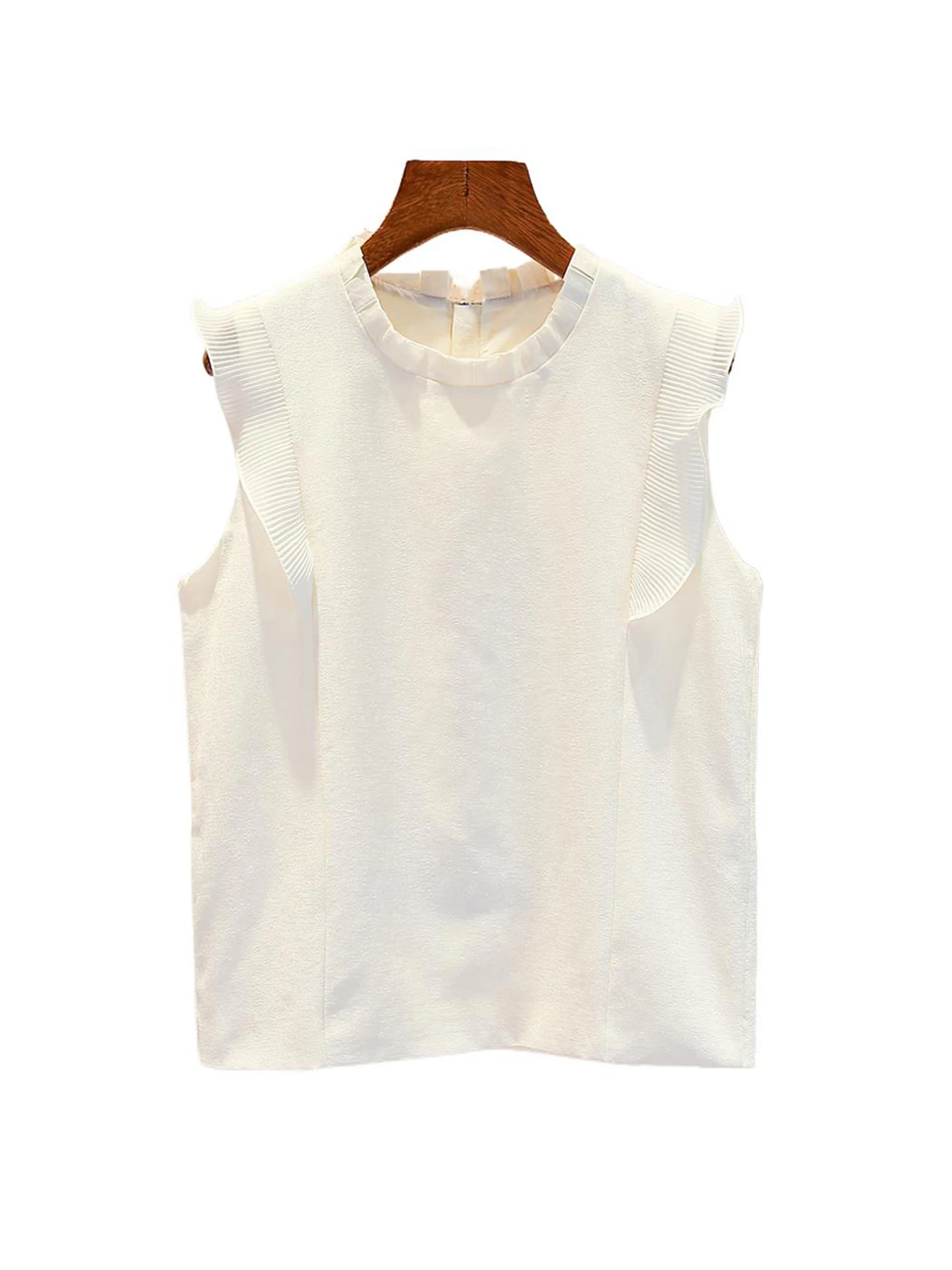 

Ele Women's Vest Top with Feather Sves And Wood ain in Commute Sle for Casual Wear ort Length Pure Color