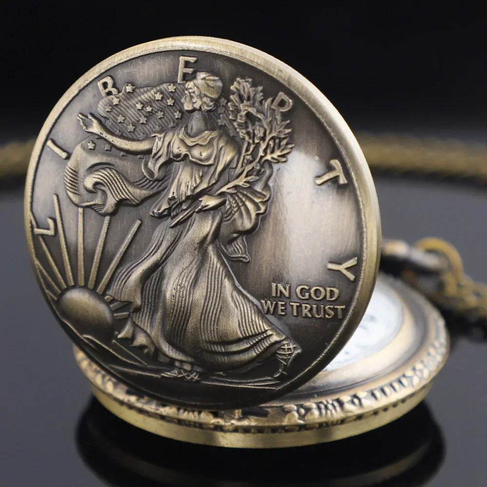 God Blessed Relief Vintage Pocket Watch Quartz Chain Pendant Clock Necklace Watches for Men Women Unique Gifts