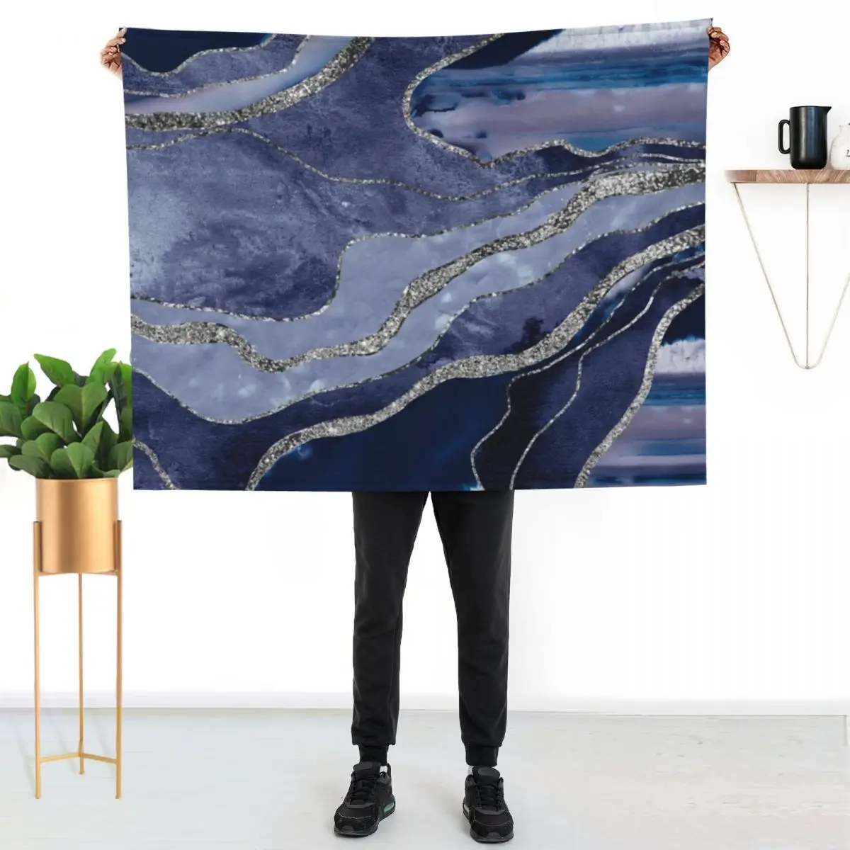 

Blue Marble Agate Silver Glam #1 (Photo of Glitter Only - Not Reflective) Throw Blanket All Weather Soft Throw Blanket for Sofa