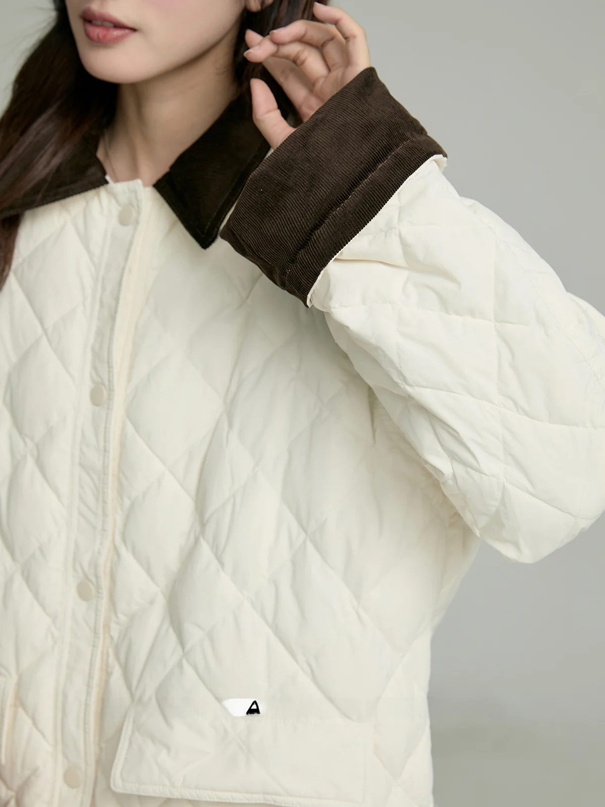 

Thiened Winter down Jaet Women's Collar Diamond Pattern Warm Coat Small Size 2024 New Arrival White Du Feather