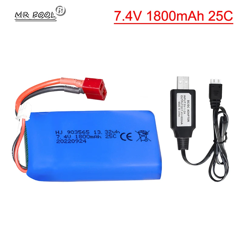 7.4V 1800mah 25C 903565 Li-po battery with USB cable for wltoys L959 L969 L979 L202 L212 1/12 2.4G RC truck RC car WL912 RC boat