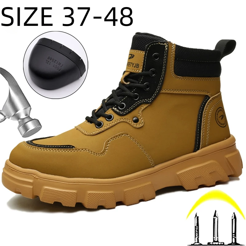 New Men Boots Steel Toe Protective Shoes Anti Scalding Welding Boots Puncture-Proof Work Boots Non-slip Safety Shoes Size 37-48