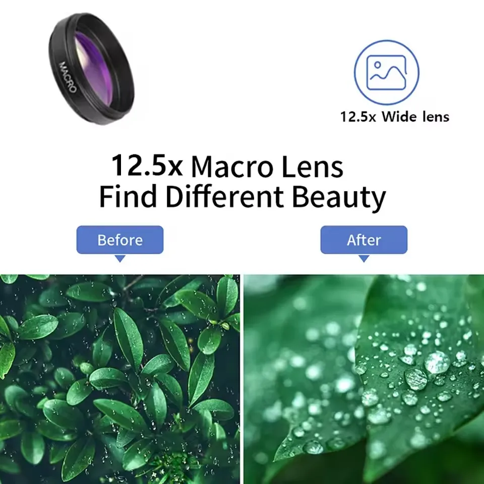 2 Functions Mobile Phone Lens 0.45X Wide Angle Len & 12.5X Macro Hd Camera Lens Universal for iPhone Android Phone Smartphone