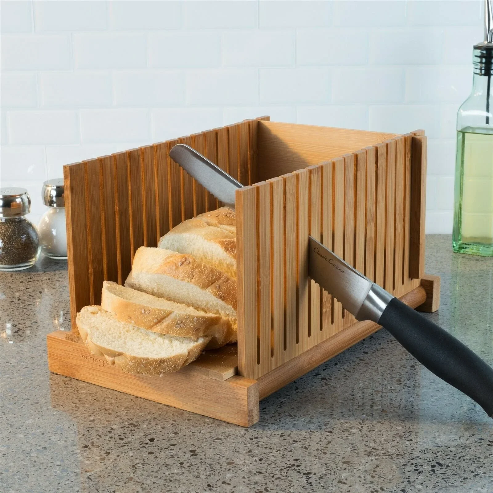 

US Bamboo Wooden Foldable Bread Slicer Perfect Even Sliced Homemade Bread Loaf Slicing Cutting Guide Loaf Toast Tool