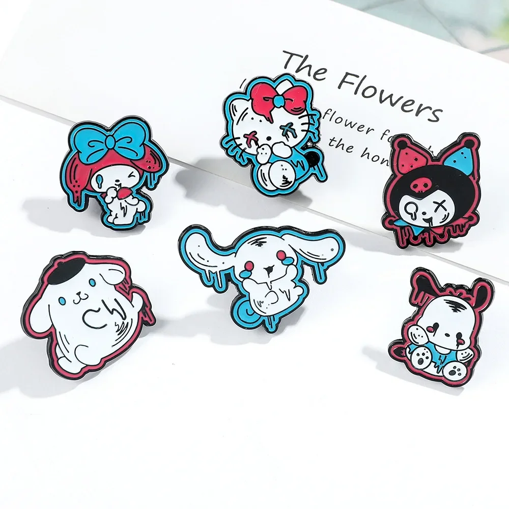 Sanrio Esmalte Broche, Demônio Olá Kitty, Abóbora, Kuromi, Pompompurin, Emblema de Metal, Mochila Halloween, Roupas Jóias, 6 pcs