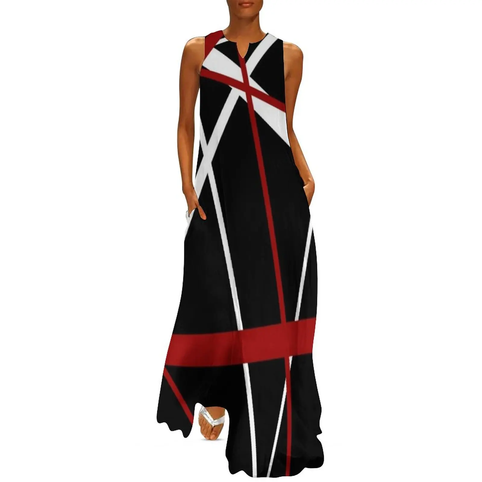 

Red and White Strips Against A Black Background Long Dress elegant chic wedding evening dresses Dress