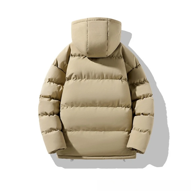 سترة منتفخة دافئة سميكة للرجال معطف بقلنسوة ملابس خارجية فضفاضة غير رسمية بلون سادة سترة شتوية عصرية ملابس خارجية يومية #2