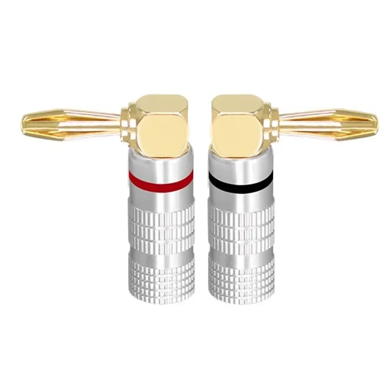 2PCS Banana Plug Audio Speaker Connector 90 Degree straight angle Plug Audio Jack Gold Plated Speaker Terminals Adapters