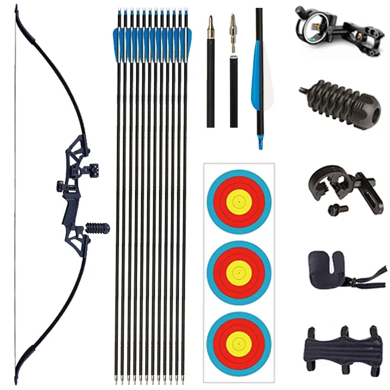 45/50lb Reverse Bow and Arrow Package Left and Right Hand General Metal Handle Mixed Carbon Arrow Shooting Competitive Bow