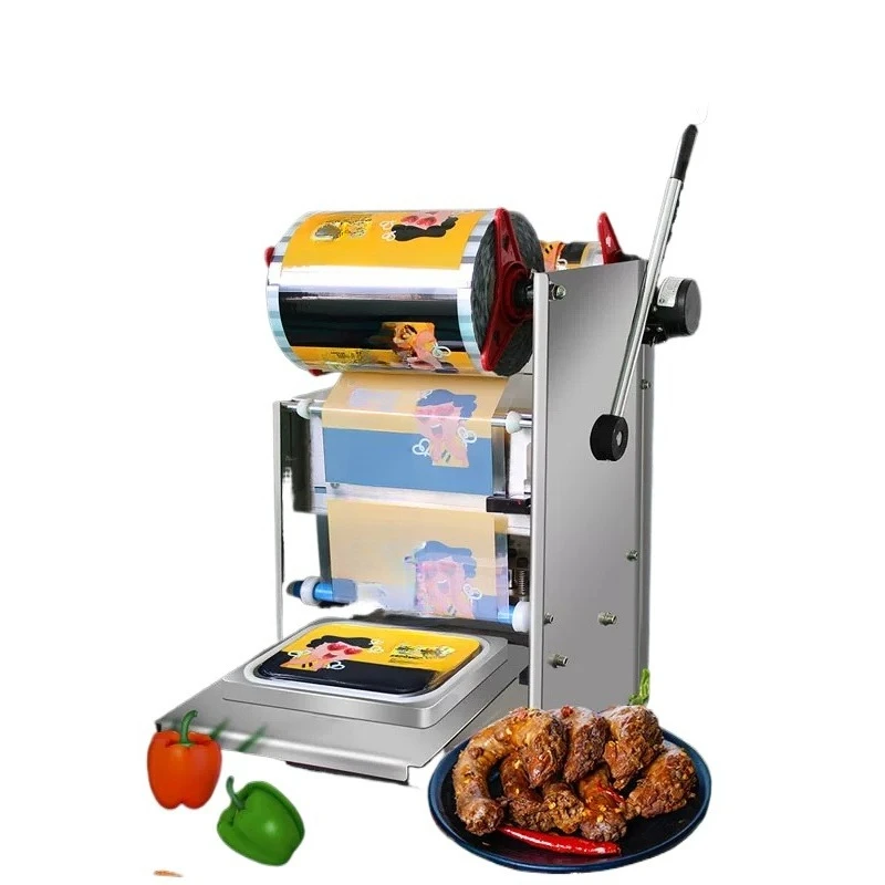 Commercial Food Packaging Machine Takeout Food Container Sealer Bowl/Meal Box Seal Machine Hand Press Auto Film Rolling 110V220V