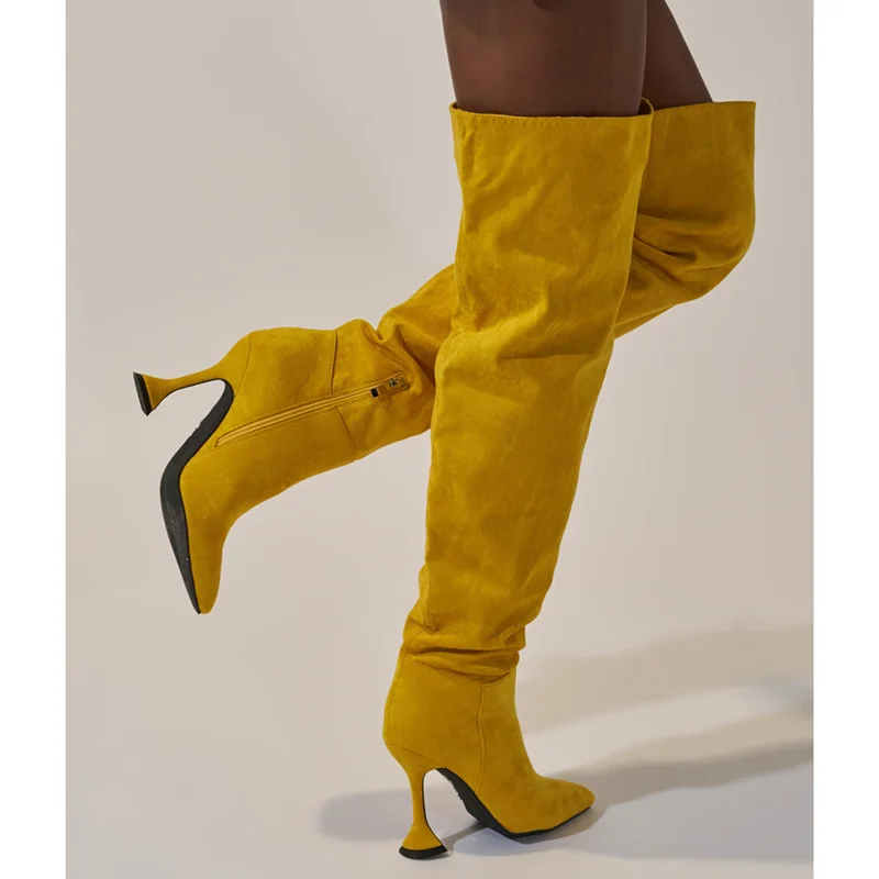 

Wine Glass Heel Suede Over The Knee Boots Sexy Pointed Toe Solid Accept Customized New Arrivals Fashion Women Modern Boots
