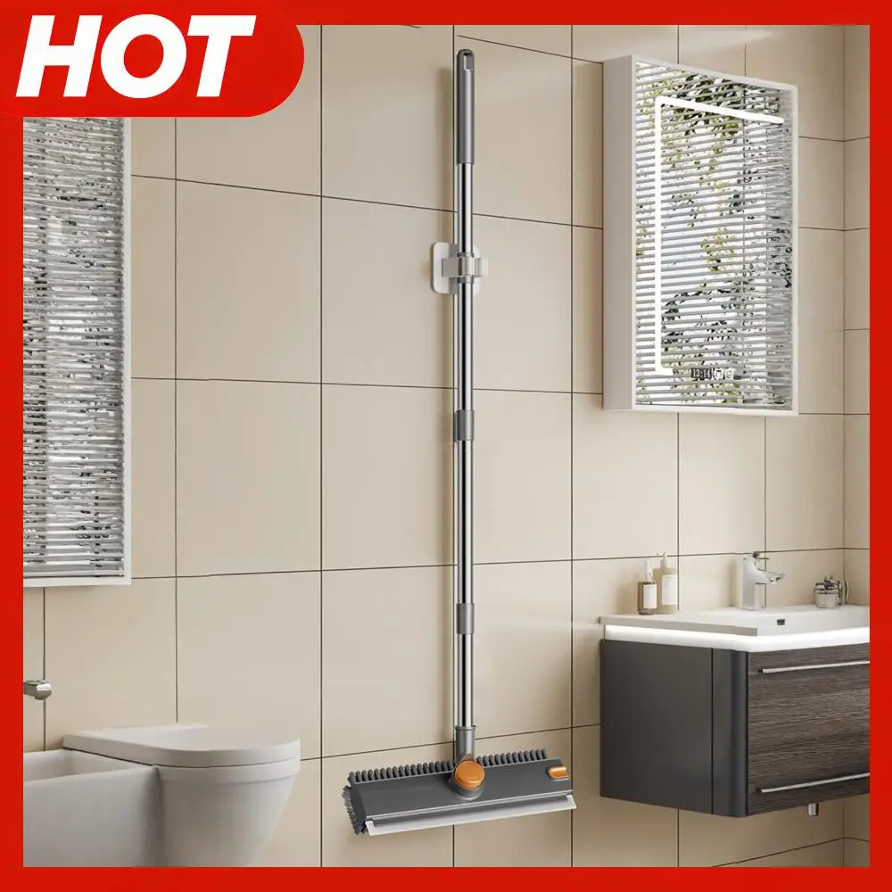 

3 in 1 Stiff Bristle Shower Scrubber with Long Handle with Squeegee and Tweezer for Cleaning Bathroom Patio Garage Kitchen