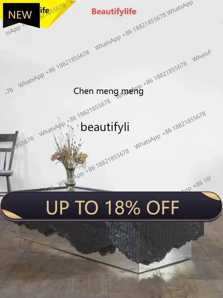 

P178 Black square coffee table Modern light luxury designer Living room Household square table Sofa side table