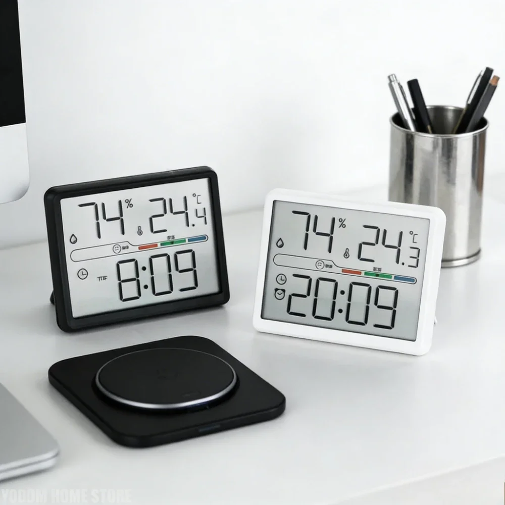 LCD Display Alarm Clock with Thermometer Hygrometer Weather Station High Precision Electronic Table Clock for Home Bedroom