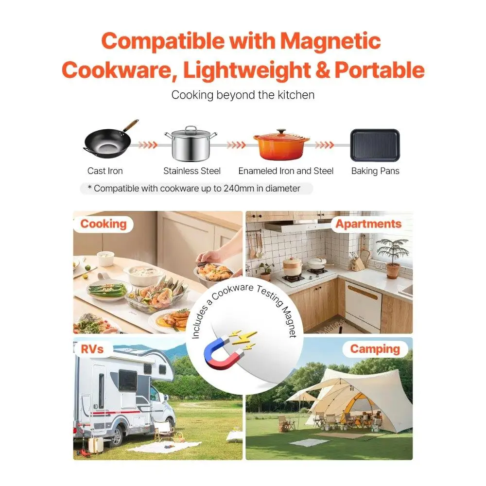 Portable 1500W Induction Cooktop 9 Temp Levels Countertop