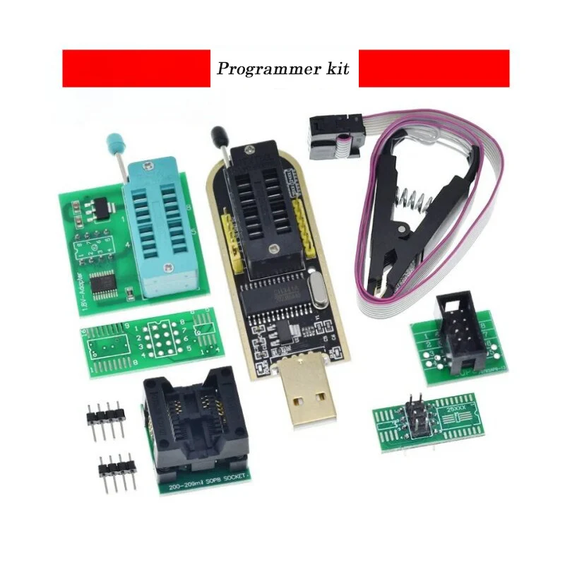 Programmer Test clip SOP8CH341 Programmer USB Motherboard SOP16 to DIP8 DIP16 150mil 200mil Socket LCD BIOS FLASH24 25Burner Kit