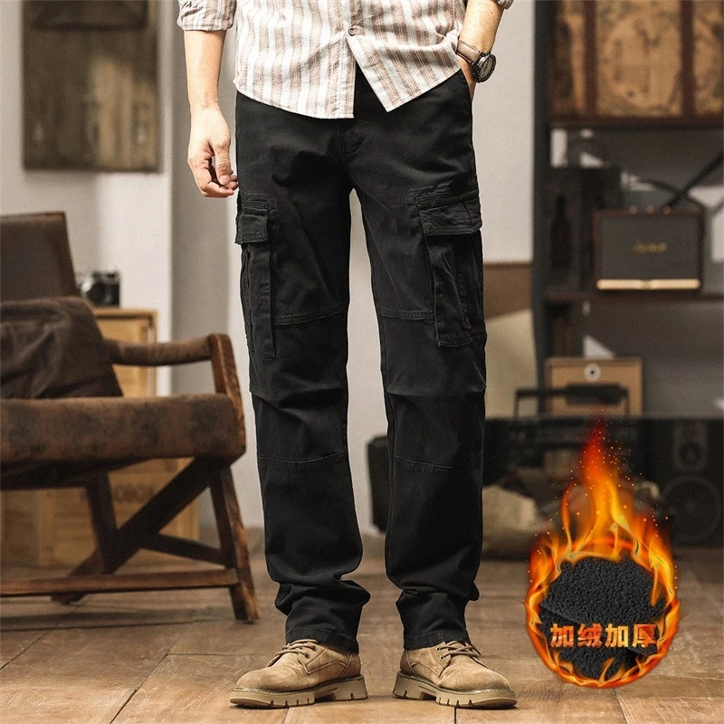 

Youth Men's Pure Cotton Straight Tube Work Pants with Multi Pockets Trendy Brand Functional Tactical Wear-Resistant Outdoor