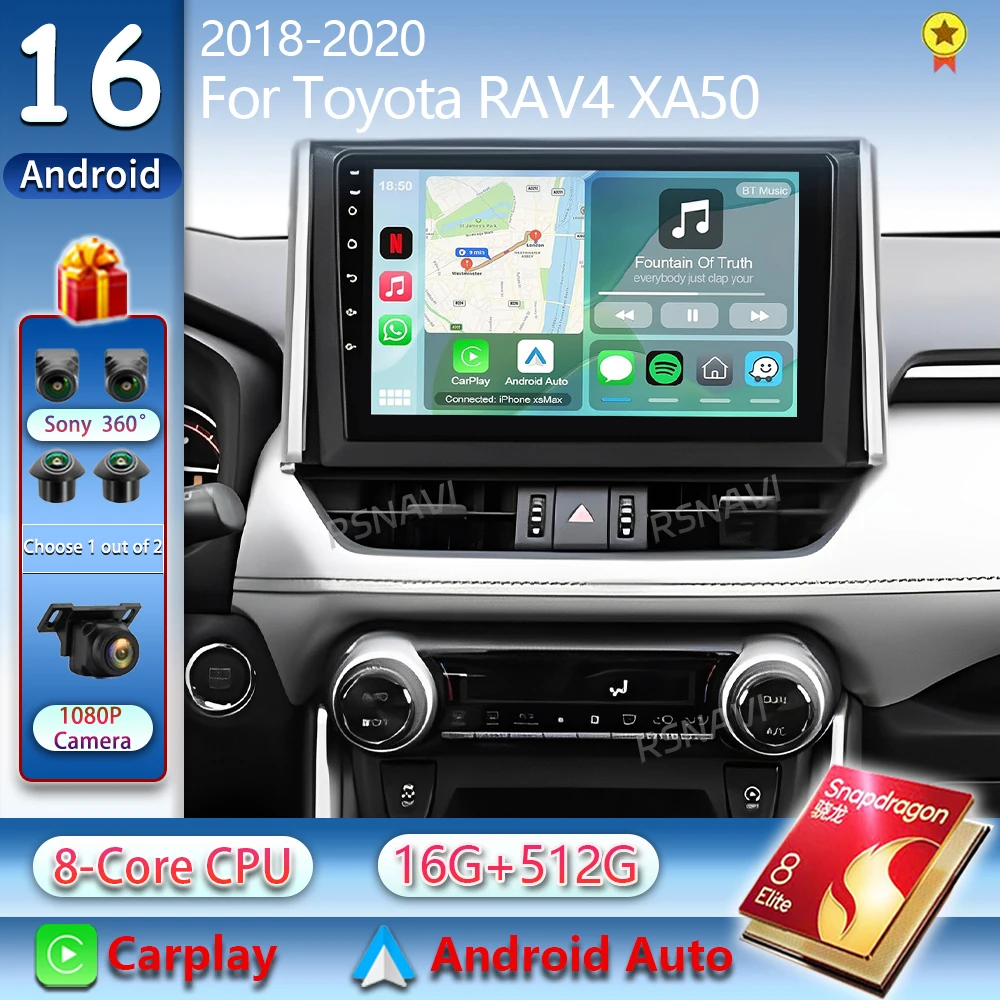 Android 16 For Toyota RAV4 5 XA50 2018 - 2023 2K QLED Android Car Radio Multimedia Video Player GPS Stereo CarPlay Head Unit