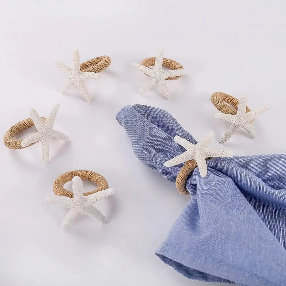 6 Pcs Napkin Rings Reusable Starfish Napkin Holder Ocean Theme Weddings Dinners Banquets Party Napkin Holders Home Decoration