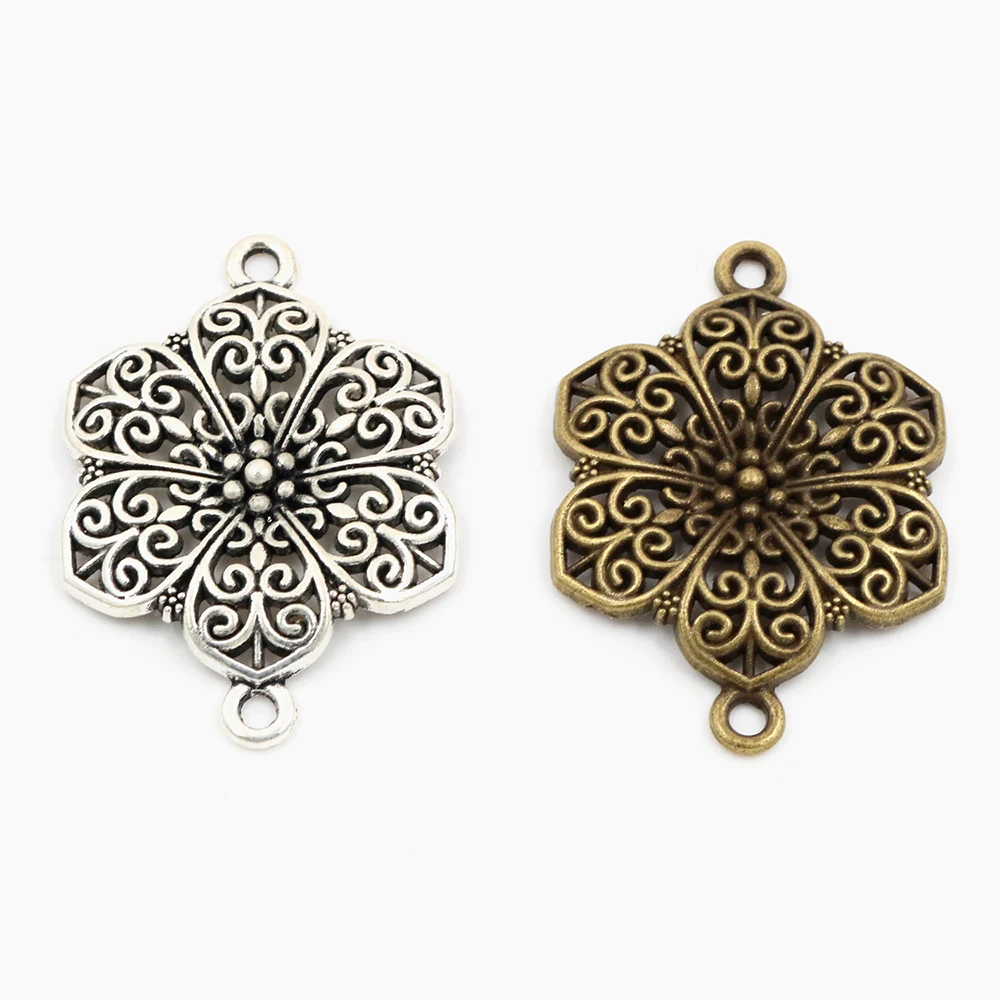 40x28mm 5pcs Antique Sliver and Bronze Plated  Flower Style Handmade Charms Pendant:DIY for bracelet necklace