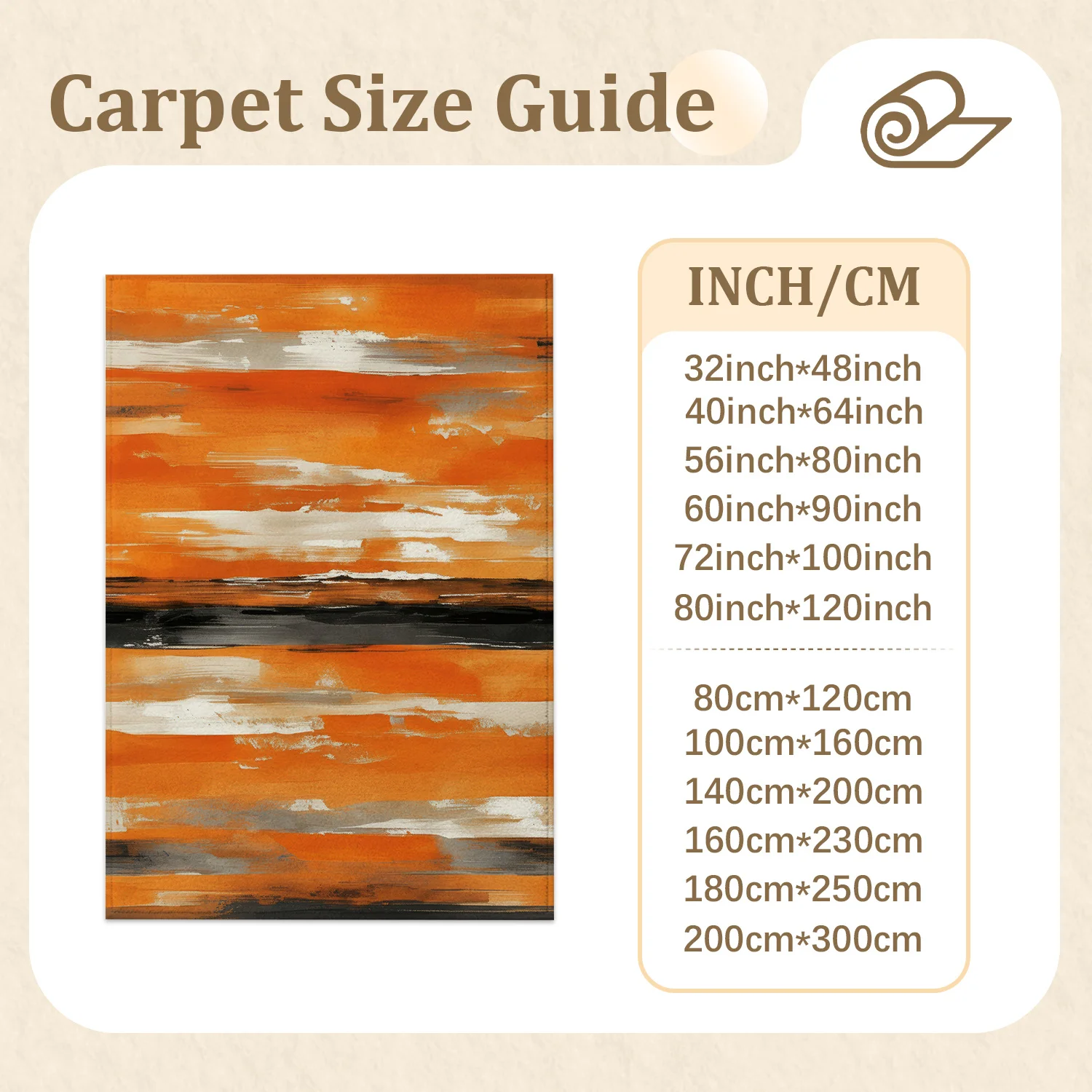 Large Indoor Area Rug, Soft Velvet Low Pile with Non-Slip Dotted Backing, Machine Washable Abstract Orange Black Gray Brush Stroke Rug for Living Room and Bedroom, Modern Abstract Art Floor Rug for Home Decor