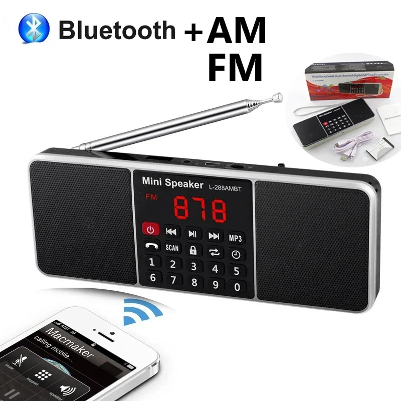 Digital Portable Radio AM FM Bluetooth Speaker Stereo MP3 Player TF SD Card USB Drive Handsfree Call rechargable Speakers