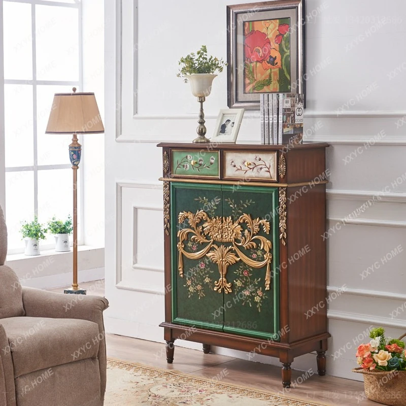 

Q style entrance living room storage cabinet partition decorative cabinet walnut color