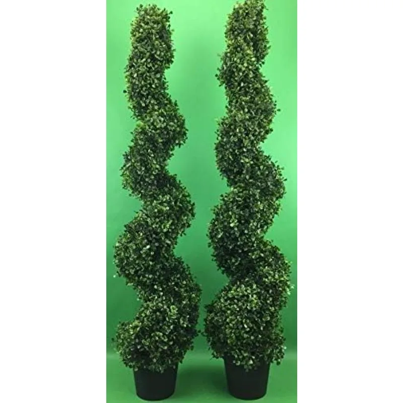 

Two 4 Foot Outdoor Artificial Boxwood Spiral Topiary Trees UV Rated Plants