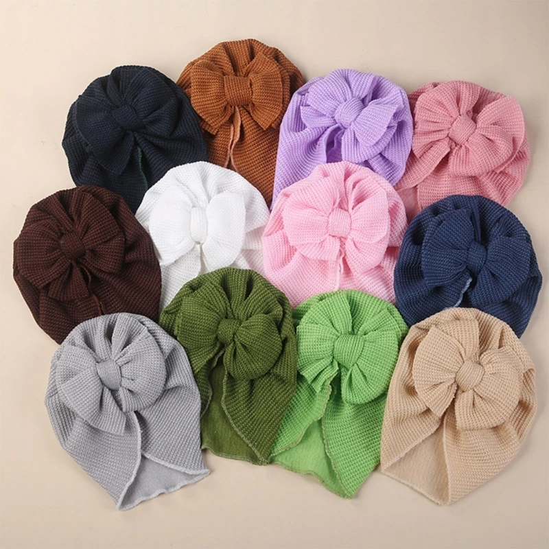 

Candy Color Baby Turban Hat Ruffle Edge Bow Knot Baby Boys Girls Beanie Cap Soft Muslin Elastic Hospital Caps Toddlers Bonnet