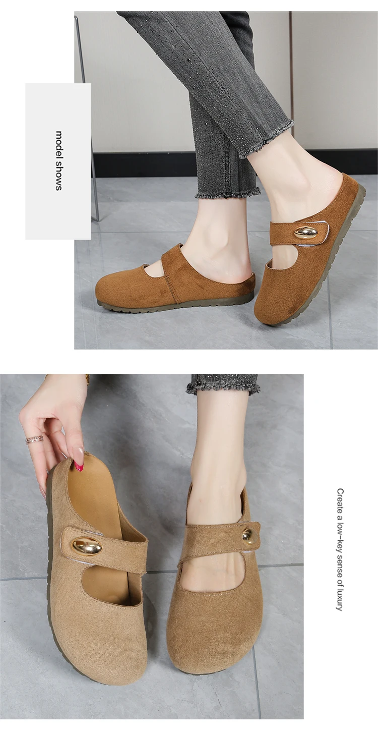 Damen-Retro-Slipper, Damen-Einabsatz-Sandalen, geknöpfte Loafer im koreanischen Stil, Mule-Schuhe, modische Outdoor-Slipper – Detail 6