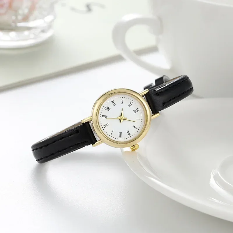 Relojes sencillos para Mujer, Reloj de cuero de diseño lujoso, Reloj de pulsera de cuarzo para Mujer, Reloj con esfera redonda pequeña, 2024