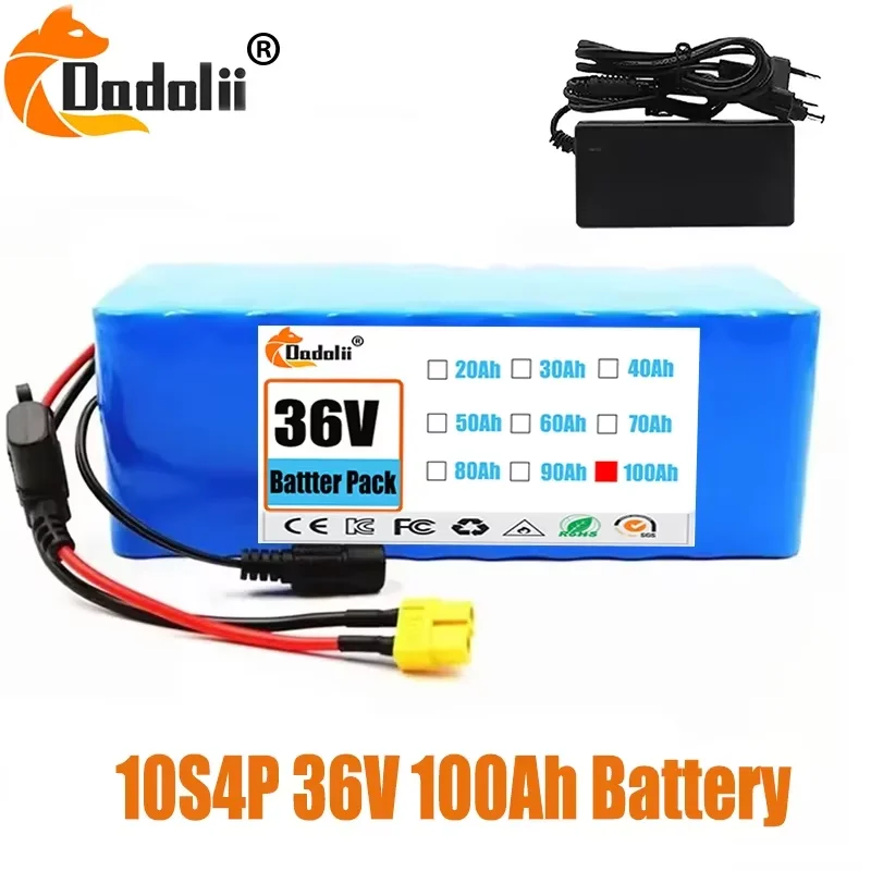 

10S4P 36v 100000mAh 18650 lithium battery pack 500W high-power battery pack 36v 100Ah electric bicycle BMS+charger