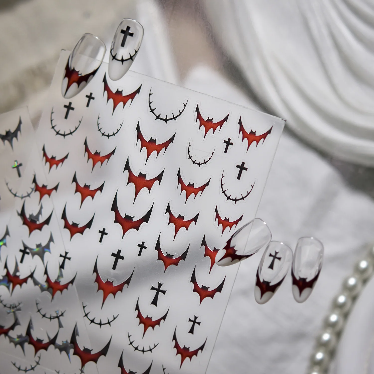 Pegatinas de Metal para decoración de uñas, estilo oscuro, diseño de murciélago francés minimalista moderno, juego mixto DIY para decoración elegante de uñas