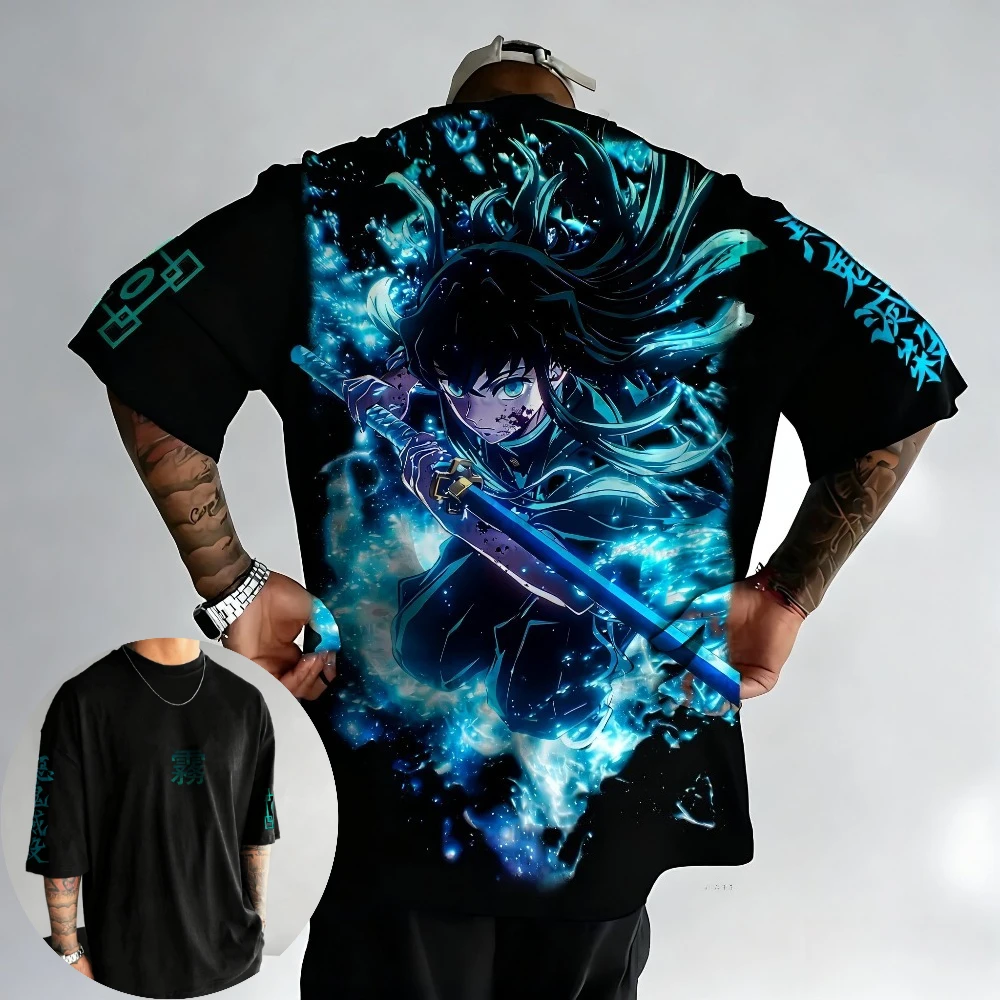 Camiseta Demon Slayer para hombre Muichiro Tokito, camiseta de Anime japonés de verano, ropa de calle de manga corta para padres e hijos para primavera y otoño
