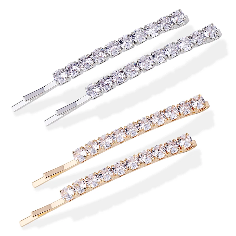 HAHA&TOTO Trendy 2 Pieces Pair Zircon Hair Pin for Women Girls Children's Bobby Pins Gold Plating Hair Clip Barrette Accessory