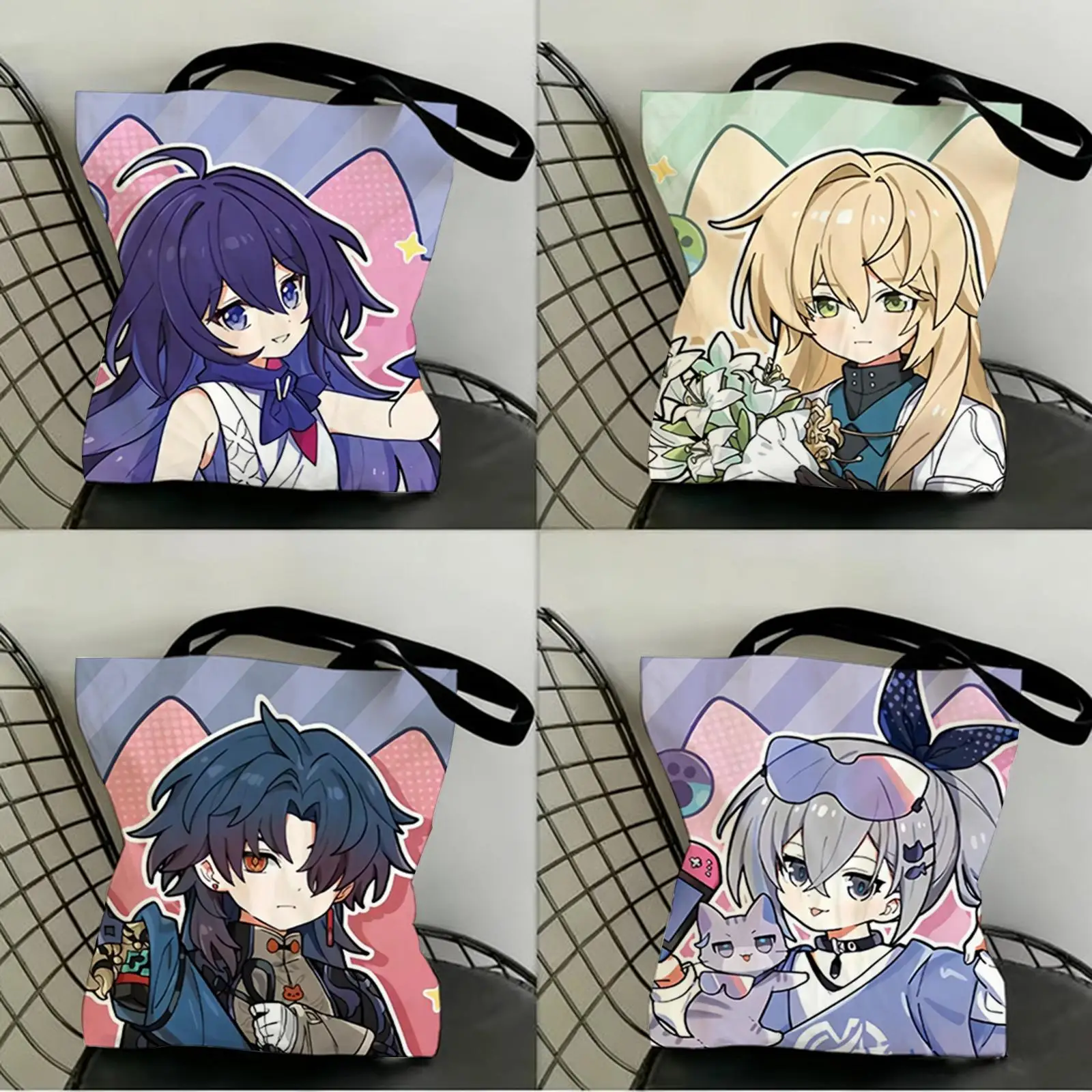 

Chibi Cute Honkai Star Rail Storage Bags Canvas Double-Sided Print Fashion Shoulder Tote Shopping Bag Gift Eco Handbags