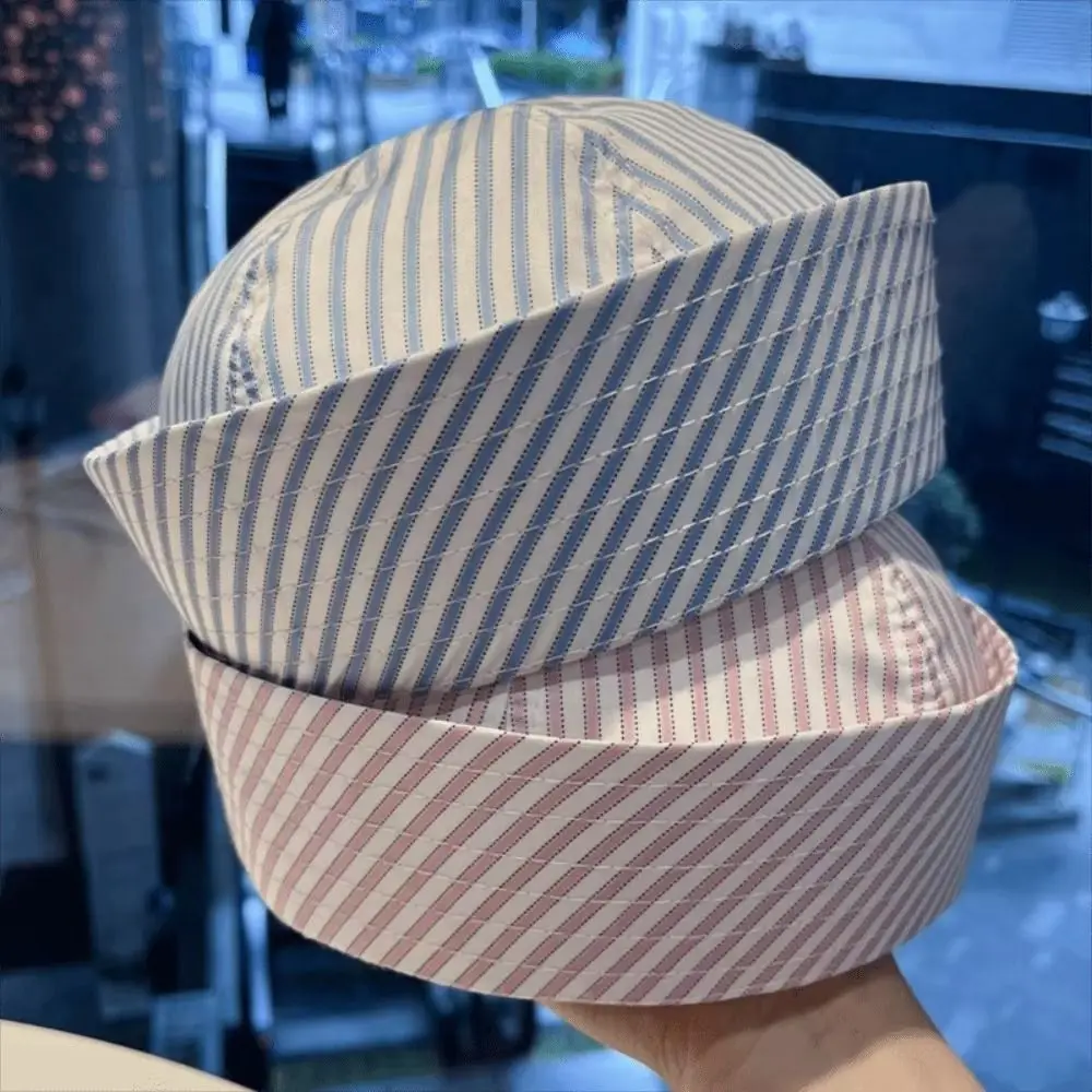 Sweet Y2K Stripe Sailor Hat Blue Striped Cute Painter Hat Flipped Brim Octagonal Captain Hat Cosplay