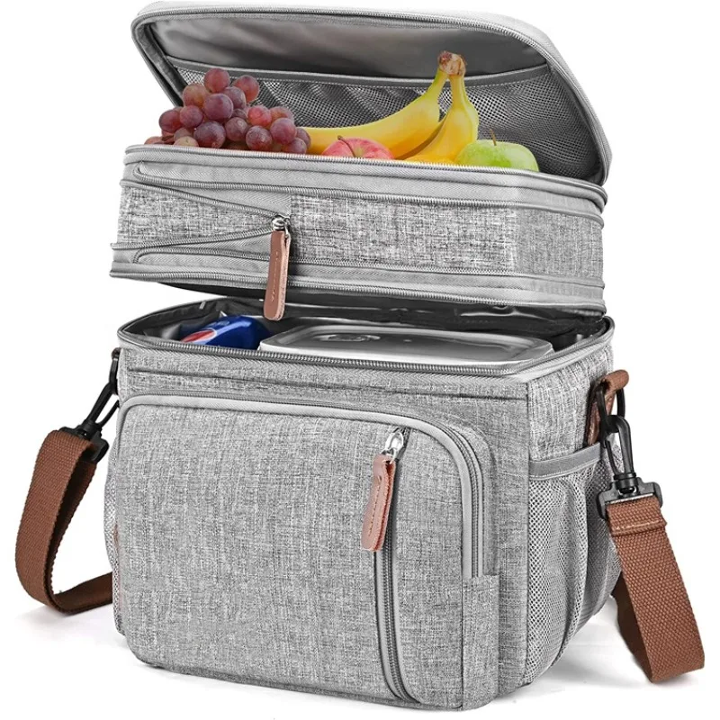 Insulated Double Layer Bottle Cooler Lunch Bag with Zipper for Take Away Outdoor