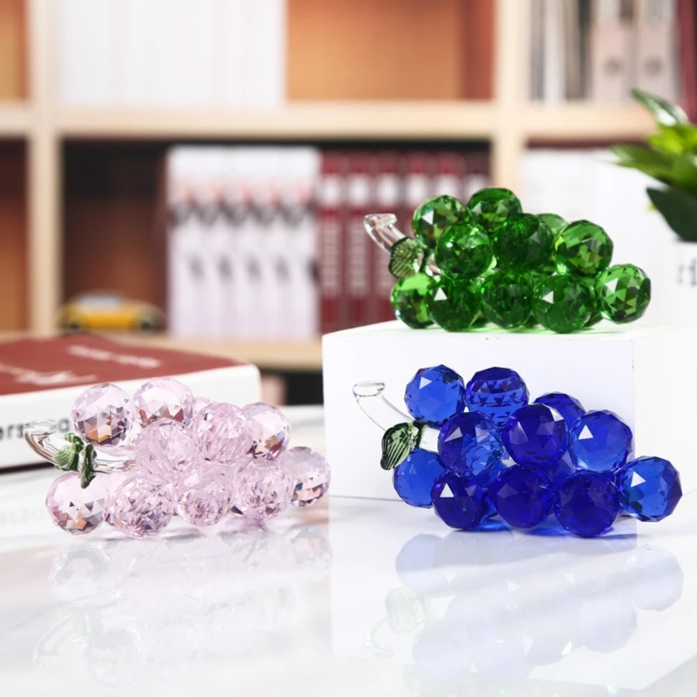 Crystal Grape Ornament Transparent Glass in Five Colours, Fruit Craft Model, Home Desktop Decoration, Creative Christmas Gift
